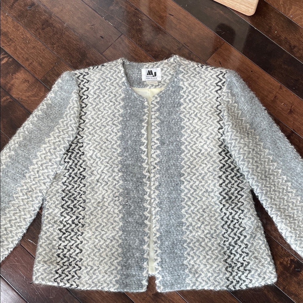 Vintage Mohair Open Blazer MJ Seattle Gray Cream Women’s L Lined Luxurious